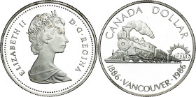 Canadá. 1986. Isabel II. 1 dólar. (KM. 149). Centenario de la llegada del primer tren transcontinental a Vancouver. 22,62 g. Proof.