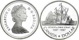 Canadá. 1987. Isabel II. 1 dólar. (KM. 154). Cuarto centenario de la expedición al Estrecho de Davis. AG. 23,15 g. Proof.