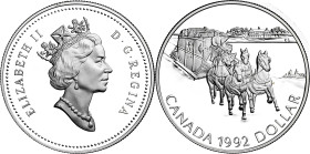 Canadá. 1992. Isabel II. 1 dólar. (KM. 210). Stagecoach. En estuche oficial con certficado. AG. 24,89 g. Proof.