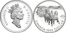 Canadá. 1992. Isabel II. 1 dólar. (KM. 210). Servicio de diligencias. AG. 25,21 g. Proof.