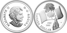 Canadá. 2005. Isabel II. 1 dólar. (KM. 549). 40º Aniversario de la bandera nacional. En estuche oficial con certificado. AG. 25 g. Proof.