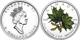 Canadá. 2002. Isabel II. 5 dólares. (KM. 505). En estuche oficial con certificado. Ex Áureo & Calicó 31/01/2013, nº 4022. AG. 31,37 g. S/C.