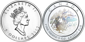 Canadá. 2002. Isabel II. 5 dólares. (KM. 603). En estuche oficial con certificado. Ex Áureo & Calicó 31/01/2013, nº 4023. AG. 31,27 g. S/C.
