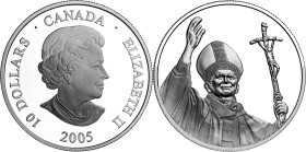 Canadá. 2005. Isabel II. 10 dólares. (KM. 559). Juan Pablo II. En expositor oficial con certificado. Ex Áureo & Calicó 31/01/2013, nº 4026. AG. 25,13 ...