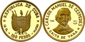 Cuba. 1977. 100 pesos. (Fr. 8) (KM. 43). Carlos Manuel de Céspedes. AU. 11,90 g. Proof.