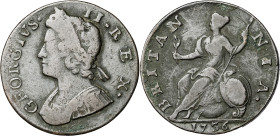 Gran Bretaña. 1736. Jorge II. 1/2 penique. (KM. 566). Escasa. CU. 10,32 g. BC+.