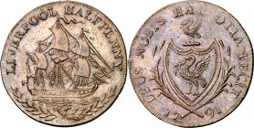 Gran Bretaña. 1791. Liverpool. Token de 1/2 penique. (D&H. 66). Atractiva. CU. 9,56 g. EBC-.
