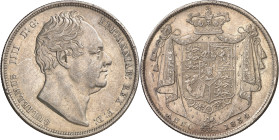 Gran Bretaña. 1834. Guillermo IV. 1/2 corona. (KM. 714.2). Rayitas. Parte de brillo original. Rara. AG. 14,11 g. MBC+/EBC-.