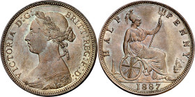Gran Bretaña. 1887. Victoria. 1/2 penique. (KM. 754). Bella. Rara así. CU. 5,76 g. S/C-.