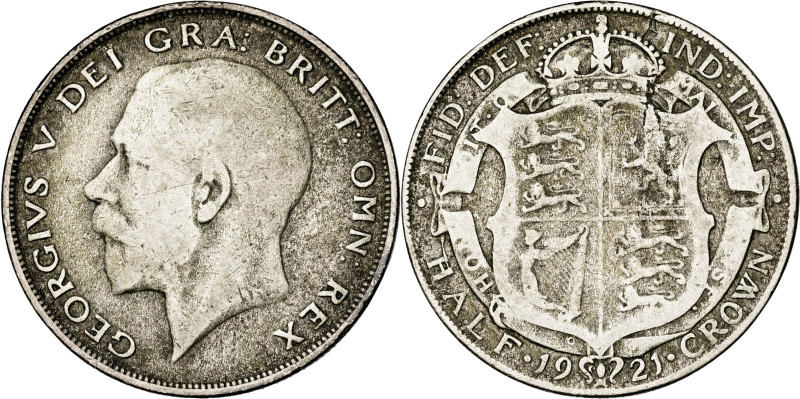 Gran Bretaña. 1921. Jorge V. 1/2 corona. (KM. 818.1a). AG. 13,71 g. BC+/MBC-.