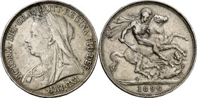 Gran Bretaña. 1896. Victoria. 1 corona. (KM. 783). LX. Leves golpecitos. AG. 28,15 g. MBC/MBC+.