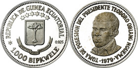Guinea Ecuatorial. 1979. Banco Central de Guinea Ecuatorial. 1000 bipkwele. (KM. 153). Toma de posesión del presidente Teodoro Obiang. En estuche orig...