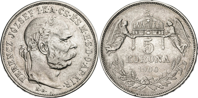 Hungría. 1900. Francisco José I. KB (Kremnitz). 5 coronas. (KM. 488). AG. 23,76 ...