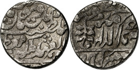India. Jaipur. Año 42 (1877 d.C.). A nombre de Victoria (de Inglaterra) y Ram Singh. Sawai Jaipur. 1 rupia. (KM. 119). 11,35 g. MBC.