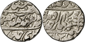 India. Jaipur. Año 4 (1883). A nombre de Victoria (de Inglaterra) y Madhu Sing II. Sawai Jaipur. 1 rupia. (KM. 145). AG. 11,46 g. MBC+.