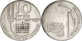 Israel. 1970. 10 lirot. (KM. 55). 22º Aniversario de la Independencia. AG. 26 g. S/C-.
