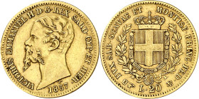 Italia. Cerdeña. 1857. Víctor Manuel II. Turín. B. 20 liras. (Fr. 1146) (KM. 146.1). AU. 6,40 g. MBC-/MBC.