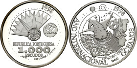 Portugal. 1998. 1000 escudos. (KM. 707a). Año Internacional de los Océanos. En estuche oficial con certificado. AG. 27,16 g. Proof.