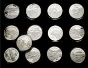 Islas Salomón. 2003. Isabel II. 25 dólares. Aviación. Estuche con las 13 emisiones, serie completa. Escasas. AG. Proof.
