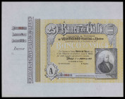 1922. Banco de Valls. 25 pesetas. 1 de enero, Pablo de Baldrich. Serie A. Con matriz, sin firmas, numerado. Con márgenes superior e inferior. EBC.