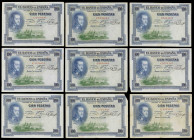 1925. 100 pesetas. (Ed. B107a) (Ed. 323a). 1 de julio, Felipe II. 9 billetes, serie C. BC/BC+.
