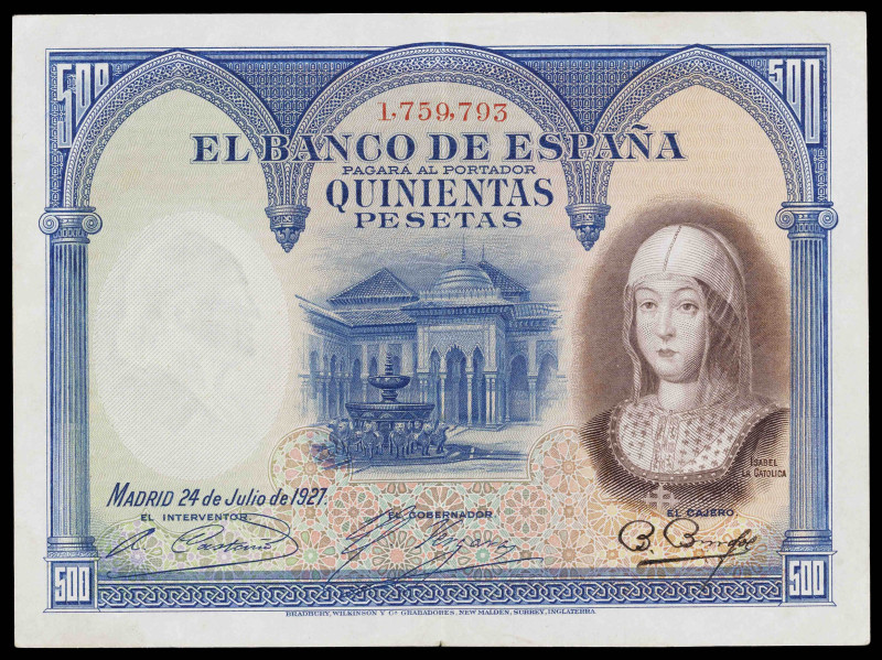 1927. 500 pesetas. (Ed. C3) (Ed. 352). 24 de julio, Isabel la Católica. Dobleces...