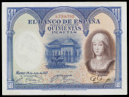 1927. 500 pesetas. (Ed. C3) (Ed. 352). 24 de julio, Isabel la Católica. Dobleces. MBC-.