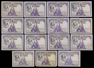 1928. 100 pesetas. (Ed. C6) (Ed. 355). 15 de agosto, Cervantes. 15 billetes, sin serie. A examinar. BC/MBC-.