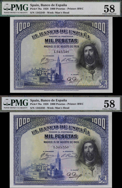 1928. 1000 pesetas. (Ed. C8) (Ed. 357). 15 de agosto, San Fernando. Pareja corre...