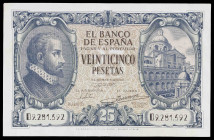 1940. 25 pesetas. (Ed. D37a) (Ed. 436a). 9 de enero, Juan de Herrera. Serie D. MBC+.