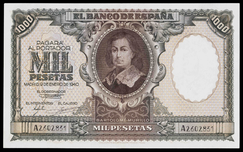 1940. 1000 pesetas. (Ed. D41) (Ed. 440). 9 de enero, Murillo. Marcada doblez cen...