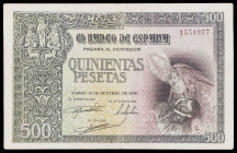 1940. 500 pesetas. (Ed. D45) (Ed. 444). 21 de octubre, Entierro del Conde Orgaz. Raro. MBC-.