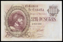 1940. 1000 pesetas. (Ed. D46) (Ed. 445). 21 de octubre, Carlos I. Descolorido. Raro. (MBC-).