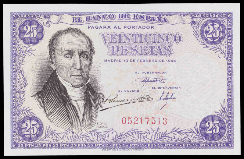 1946. 25 pesetas. (Ed. D51) (Ed. 450). 19 de febrero, Flórez Estrada. Sin serie....