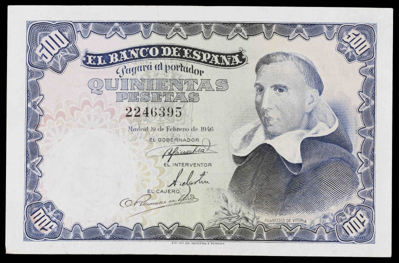 1946. 500 pesetas. (Ed. D53) (Ed. 452). 19 de febrero, Padre Vitoria. Raro. MBC.