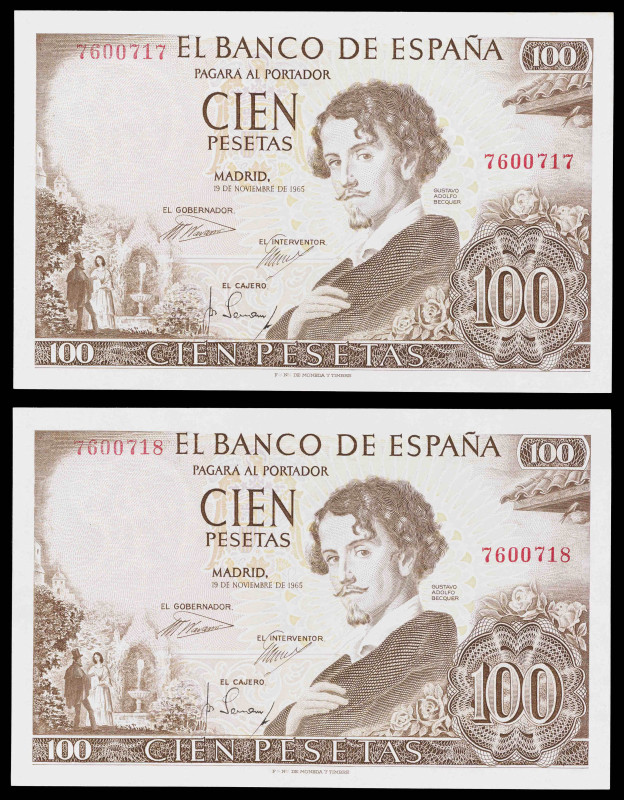 1965. 100 pesetas. (Ed. D71) (Ed. 470). 19 de noviembre, Bécquer. Pareja correla...