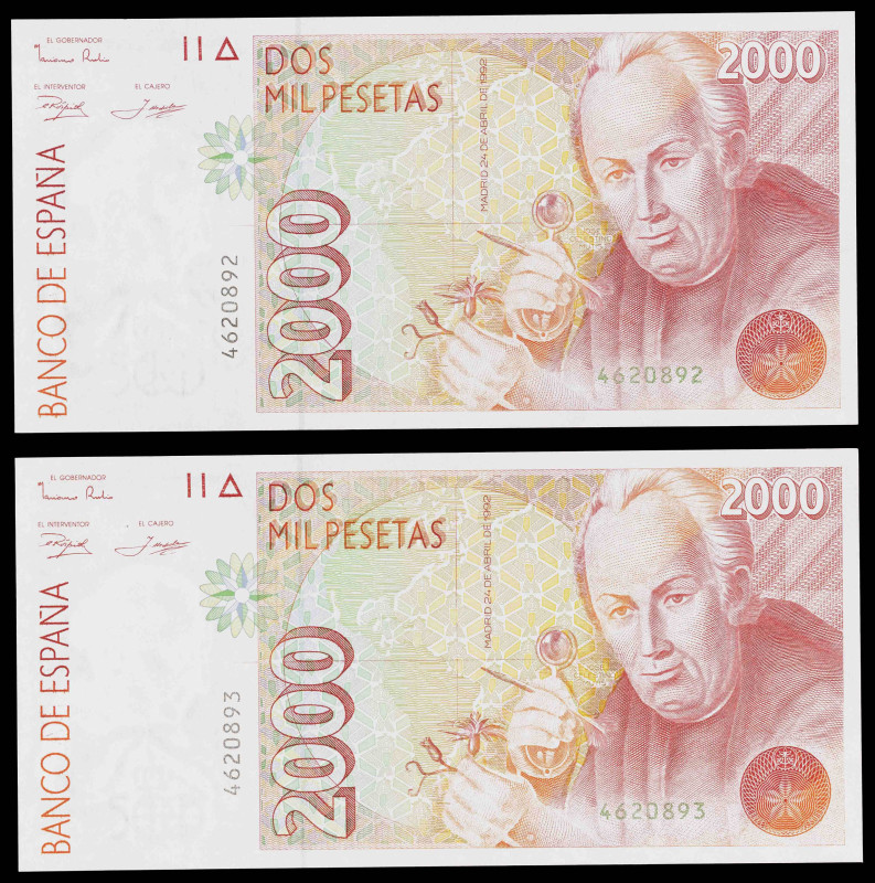 1992. 2000 pesetas. (Ed. E8) (Ed. 482). 24 de abril, Mutis. Pareja correlativa, ...
