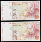1992. 2000 pesetas. (Ed. E8) (Ed. 482). 24 de abril, Mutis. Pareja correlativa, sin serie. Apresto original. S/C-.