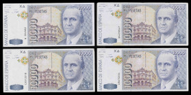 1992. 10000 pesetas. (Ed. E11a) (Ed. 485a). 12 de octubre, Juan Carlos I. 4 billetes, series: B (dos), C y D. MBC-/MBC.