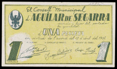 Aguilar de Segarra. 1 peseta. (T. 22a). Numeración baja: 0542. Escaso. MBC+.