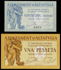 Altafulla. 25 céntimos y 1 peseta. (T. 185 y 186). 2 billetes, serie completa. Escasos así. EBC+.