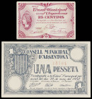 Argentona. 25 céntimos y 1 peseta. (T. 260 y 261). 2 billetes. Escasos así. EBC-/EBC.