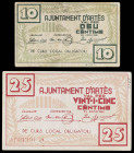 Artès. 10 y 25 céntimos. (T. 277a y 278). 2 billetes. MBC-/MBC.