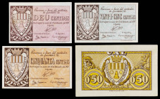 Baix Montseny. 10, 25 y 50 céntimos. (T. 334a, 336, 337 y 338a). 4 billetes. MBC/EBC.