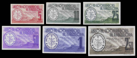 Barcelona. Unió de Cooperadors. 5, 10, 25, 50 céntimos, 1 y 2,50 pesetas. (AL. 1064 a 1069). 6 billetes. MBC+/EBC.