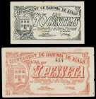 Baronia de Rialb. 10 céntimos y 1 peseta. (T. 377 y 379). 2 billetes. Nº 000386 y 000454. MBC-/MBC.