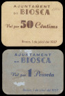 Biosca. 50 céntimos y 1 peseta. (T. 517 y 518). 2 cartones, serie completa. Escasos. BC/MBC.