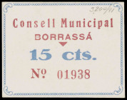 Borrassà. 15 céntimos. (T. 590). Cartón. Restos de charnela. Raro. EBC-.