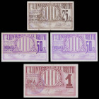 El Bruch. 25, 50 céntimos (dos) y 1 peseta. (T. 631, 632, 632a y 633). 4 billetes, una serie completa. MBC-/EBC.