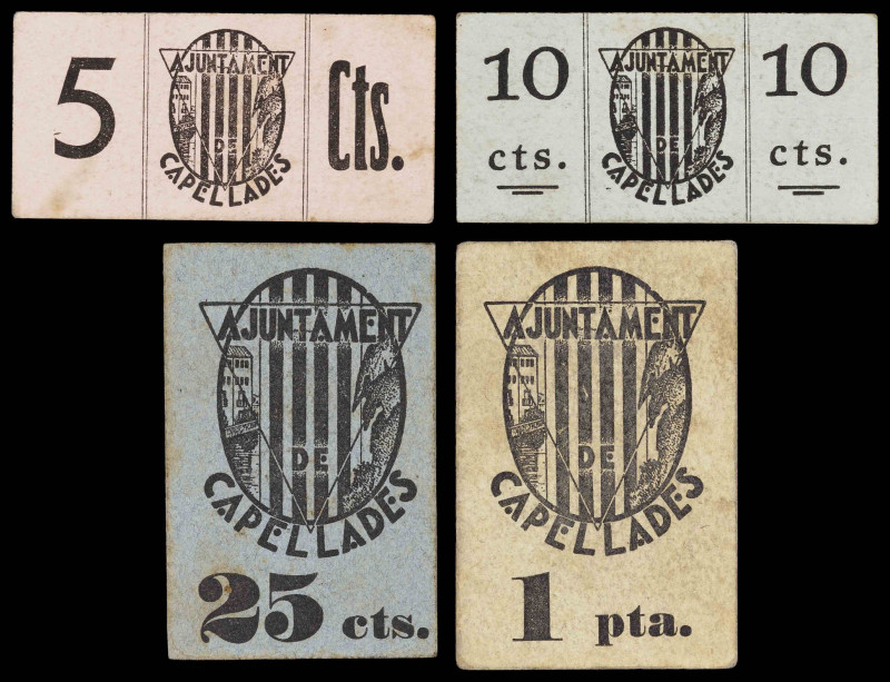 Capellades. 5, 10, 25 céntimos y 1 peseta. (T. 770 y 775 a 777). 4 cartones, una...
